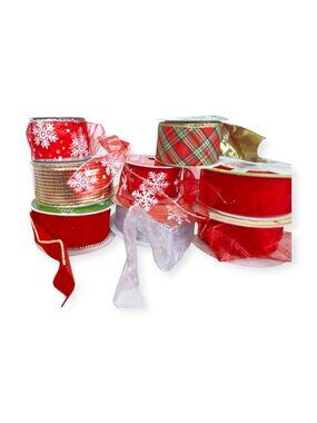 Lot Christmas Ribbon Red Gold Plaid Snowflake Wired Holiday Craft Gift Wrap Bulk